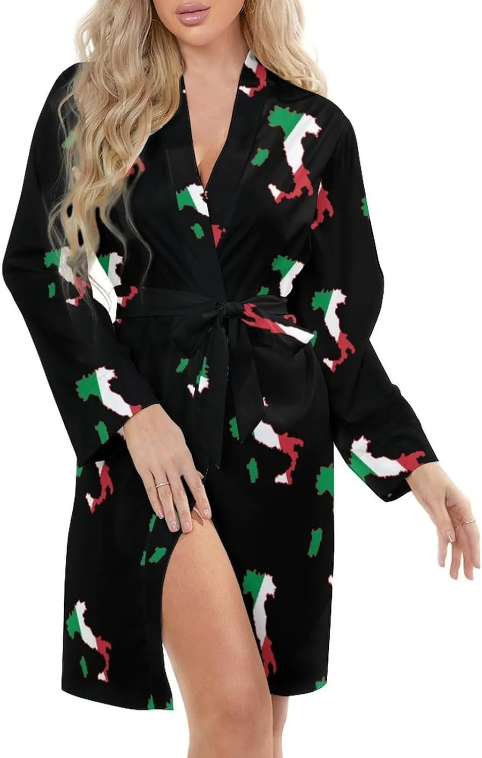 Italia Italy Italian Map Flag Comfortable Womens Robe V Neck Sleepwear Short Bathrobe Loungewear