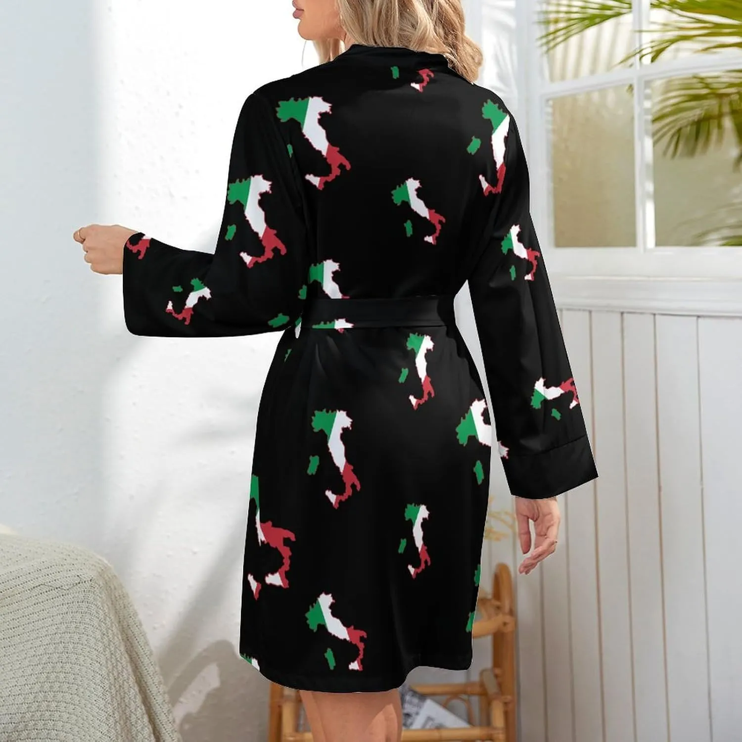 Italia Italy Italian Map Flag Comfortable Womens Robe V Neck Sleepwear Short Bathrobe Loungewear