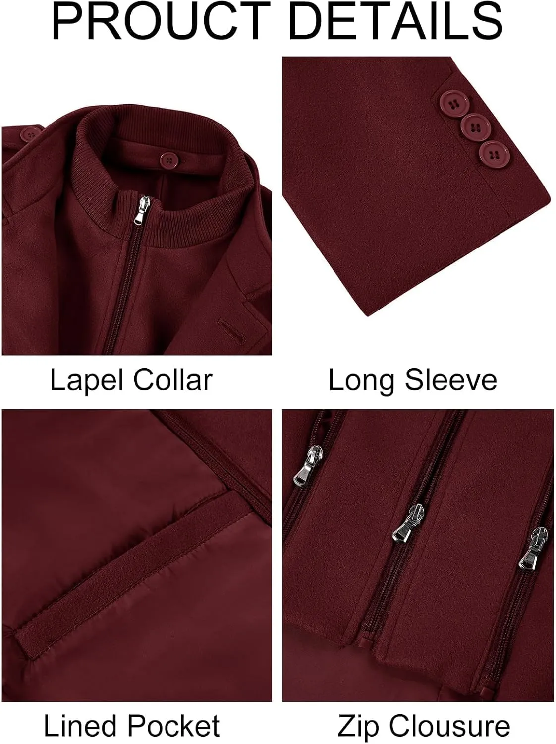 Karlywindow Mens Trench Coat Long Sleeve Stand Collar Single Breasted Pea Coat Casual Mid Long Slim Fit Overcoat with Pockets