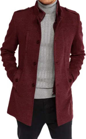 Karlywindow Mens Trench Coat Long Sleeve Stand Collar Single Breasted Pea Coat Casual Mid Long Slim Fit Overcoat with Pockets