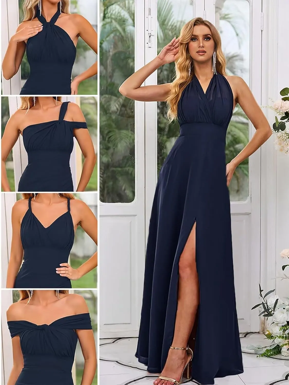 KDTM Chiffon Bridesmaid Dresses with Bandeau Infinity Convertible Prom Dress Multi-Way Long Formal Gowns with Slit