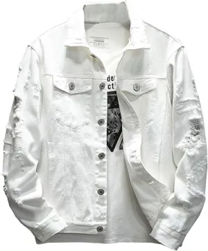 Kedera Distressed Denim Jacket Men's Button Down Denim Jacket Trucker Jean Coat