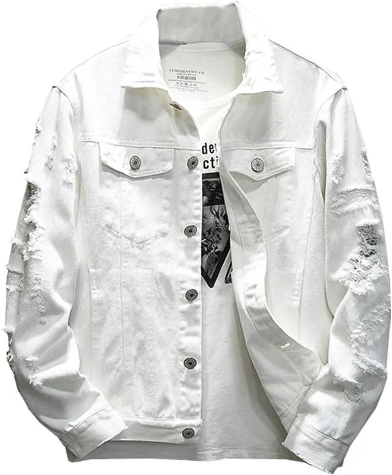 Kedera Distressed Denim Jacket Men's Button Down Denim Jacket Trucker Jean Coat