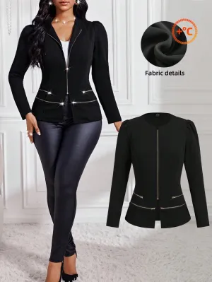 Lady Women Blazer Cropped Open Front Zipper Dress Coat Fall Women Jackets Winter Women Coat Business Casual Blazers