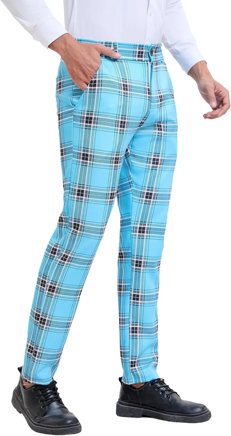 Lars Amadeus Plaid Dress Pants for Men's Slim Fit Straight Leg Formal Tartan Pattern Pants