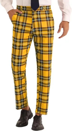 Lars Amadeus Plaid Dress Pants for Men's Slim Fit Straight Leg Formal Tartan Pattern Pants