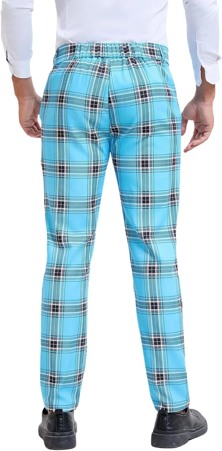 Lars Amadeus Plaid Dress Pants for Men's Slim Fit Straight Leg Formal Tartan Pattern Pants