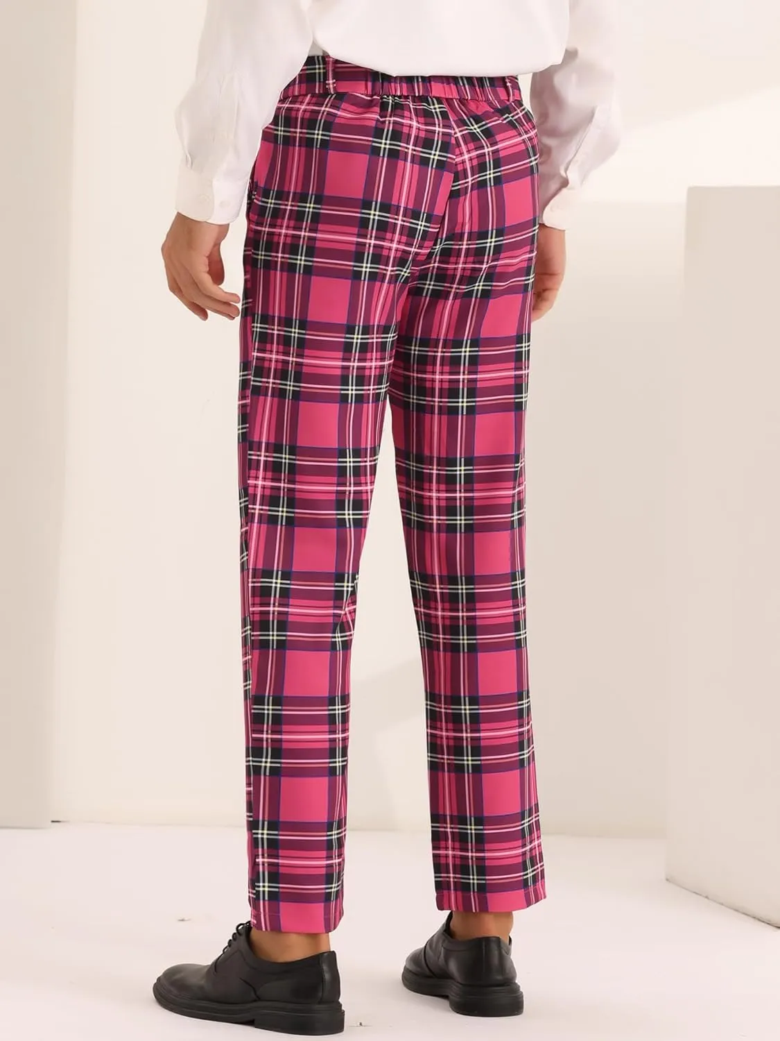 Lars Amadeus Plaid Dress Pants for Men's Slim Fit Straight Leg Formal Tartan Pattern Pants