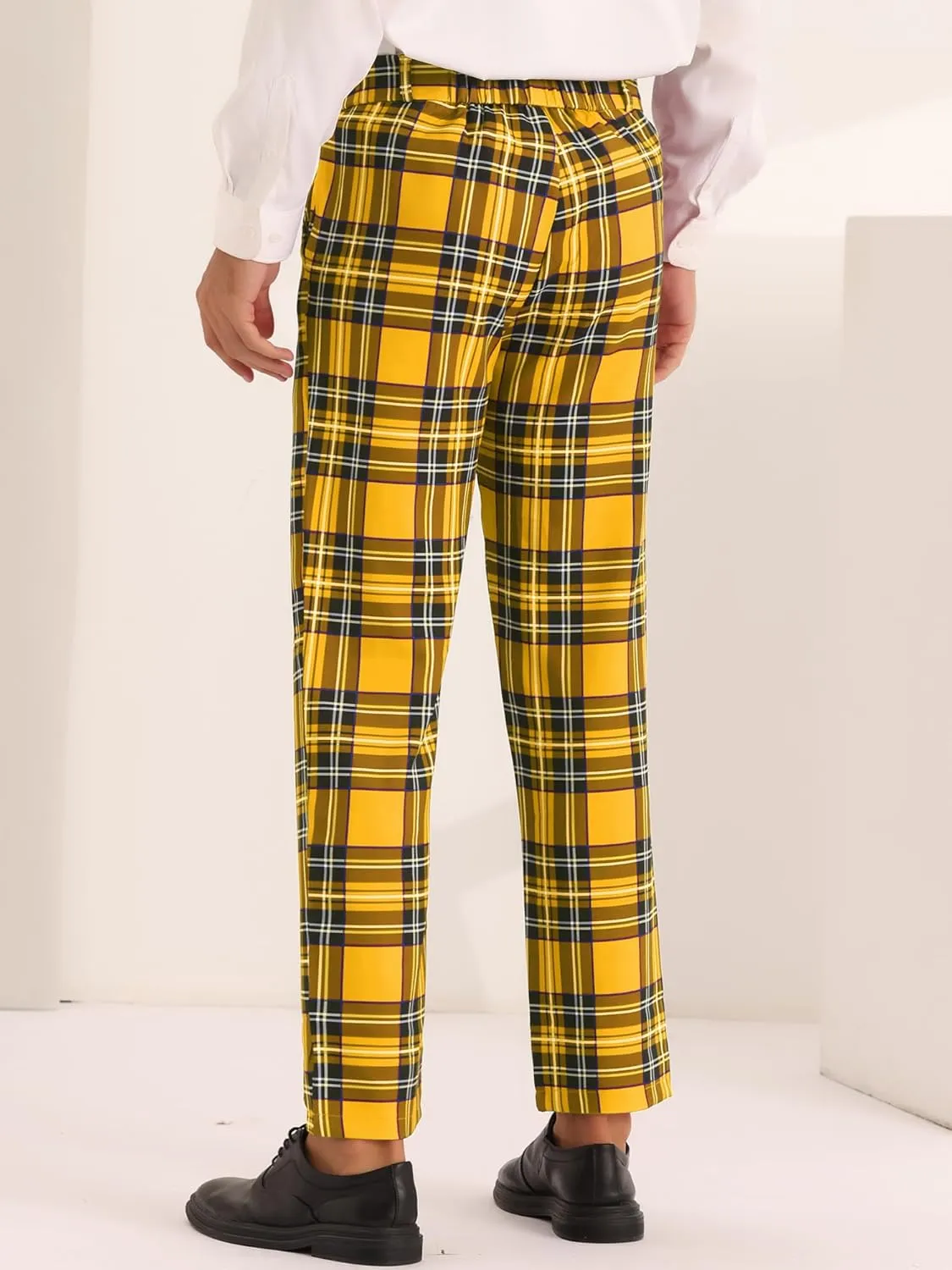 Lars Amadeus Plaid Dress Pants for Men's Slim Fit Straight Leg Formal Tartan Pattern Pants