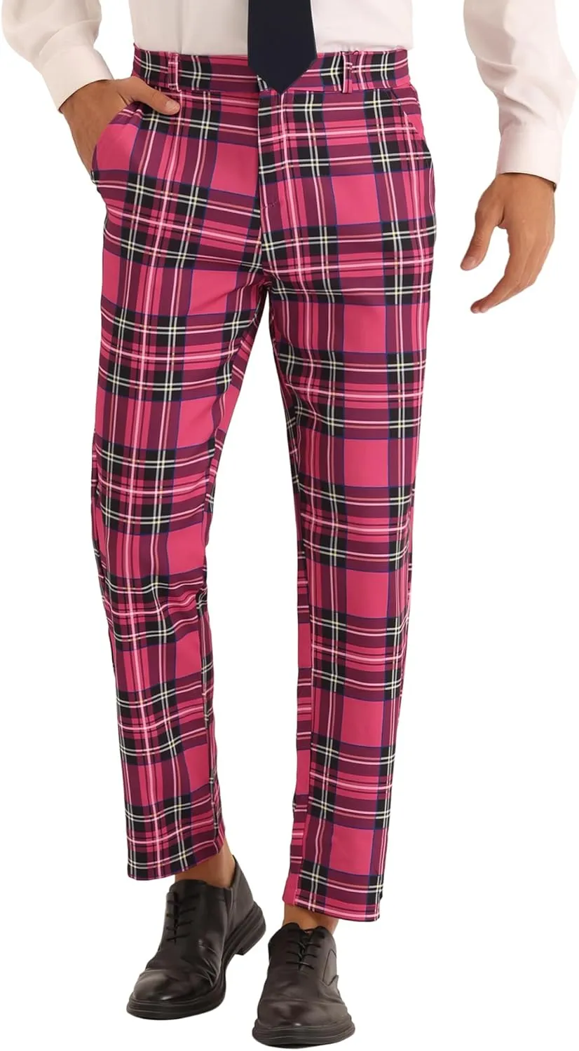 Lars Amadeus Plaid Dress Pants for Men's Slim Fit Straight Leg Formal Tartan Pattern Pants