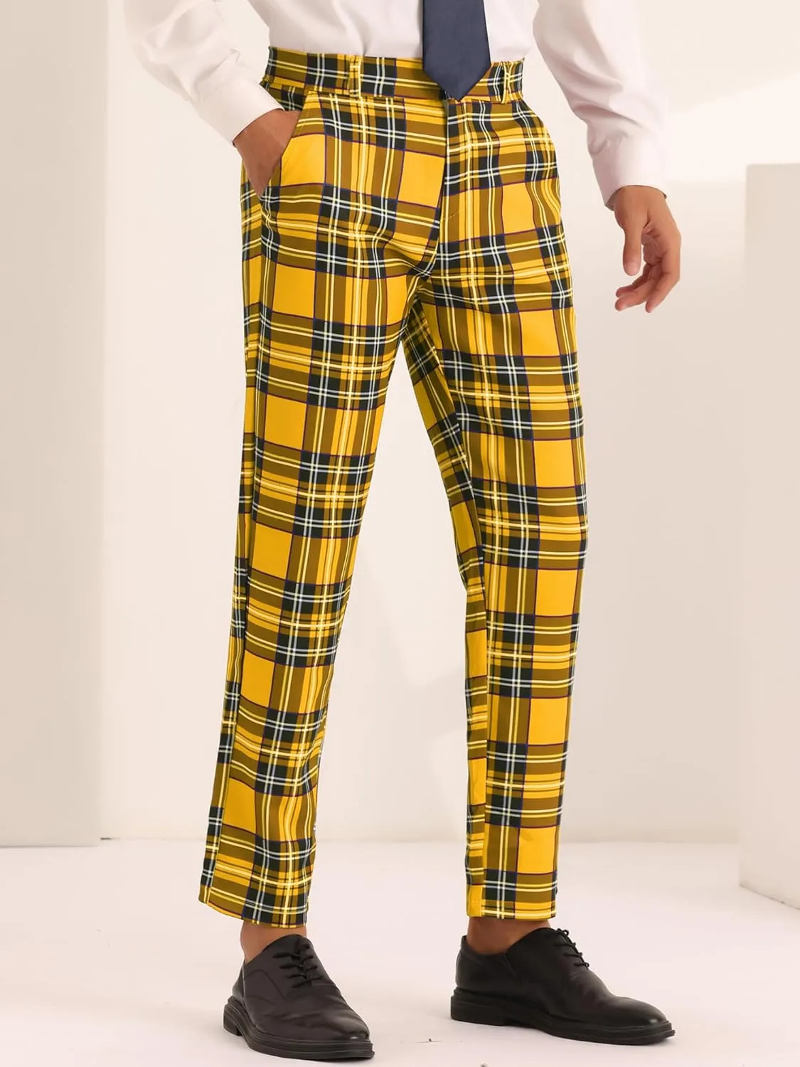 Lars Amadeus Plaid Dress Pants for Men's Slim Fit Straight Leg Formal Tartan Pattern Pants