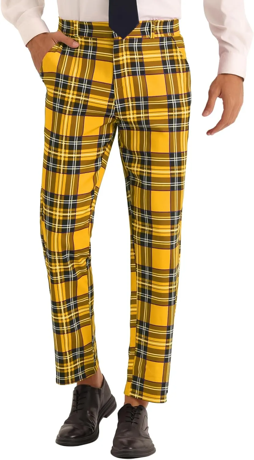 Lars Amadeus Plaid Dress Pants for Men's Slim Fit Straight Leg Formal Tartan Pattern Pants