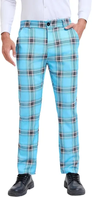 Lars Amadeus Plaid Dress Pants for Men's Slim Fit Straight Leg Formal Tartan Pattern Pants