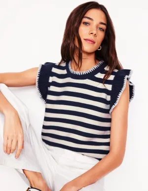 Lena Stitch Detail Tank-Navy and Ivory Stripe