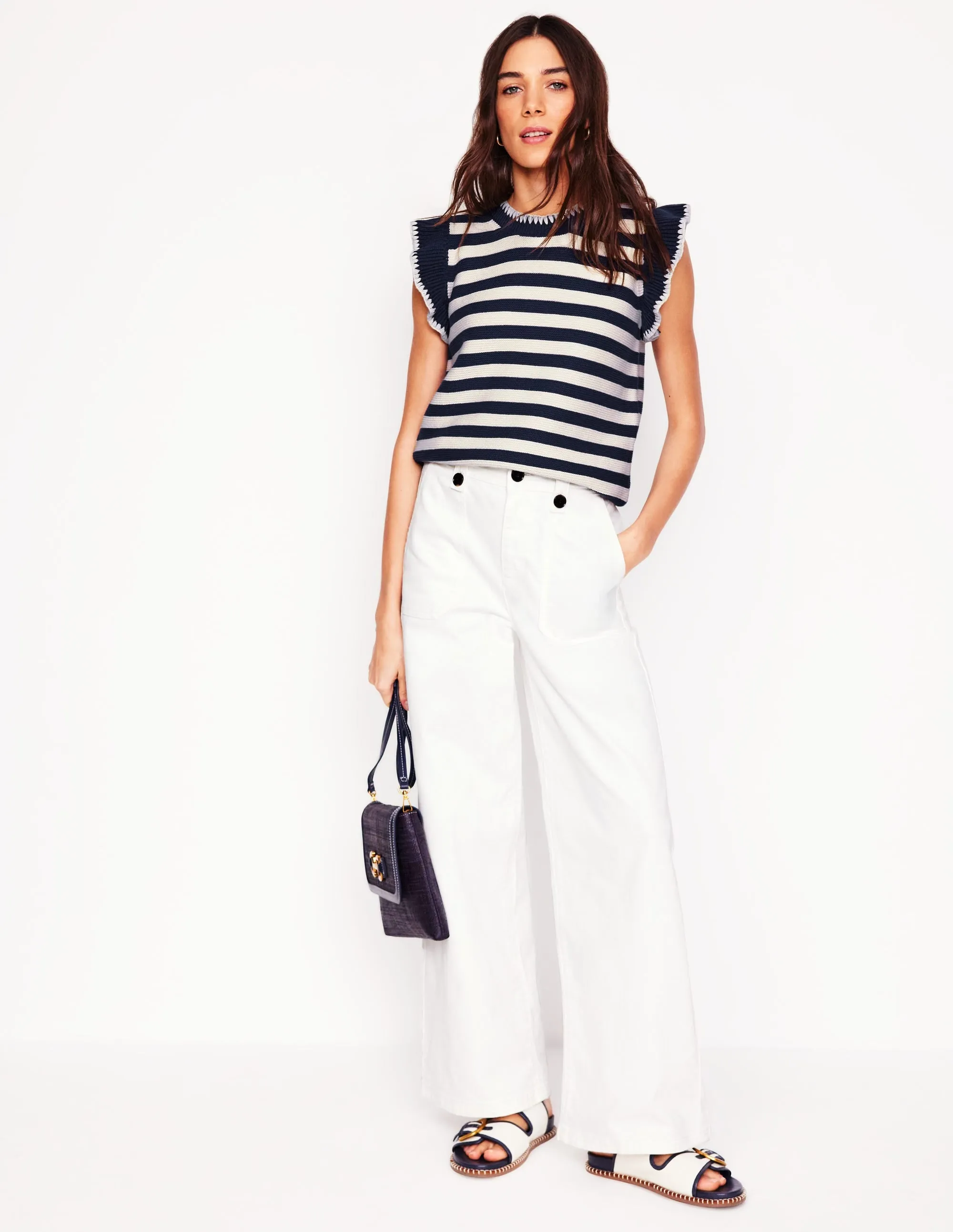Lena Stitch Detail Tank-Navy and Ivory Stripe