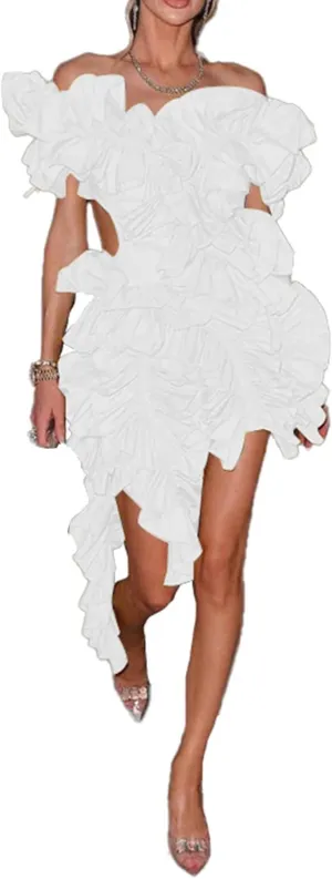 LETSVDO Womens Off Shoulder Dress Sleeveless Backless Asymmetrical Bodycon Formal Wedding Guest Cocktail Mini Dresses