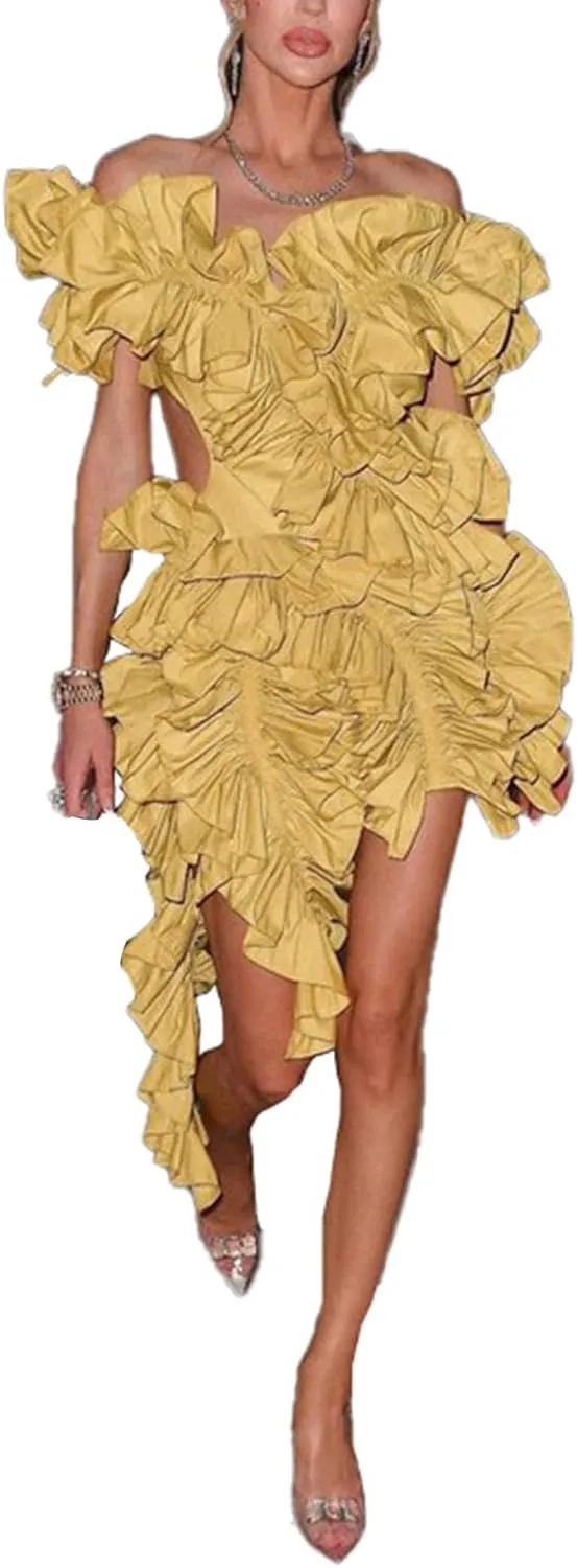 LETSVDO Womens Off Shoulder Dress Sleeveless Backless Asymmetrical Bodycon Formal Wedding Guest Cocktail Mini Dresses