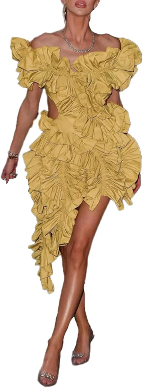 LETSVDO Womens Off Shoulder Dress Sleeveless Backless Asymmetrical Bodycon Formal Wedding Guest Cocktail Mini Dresses