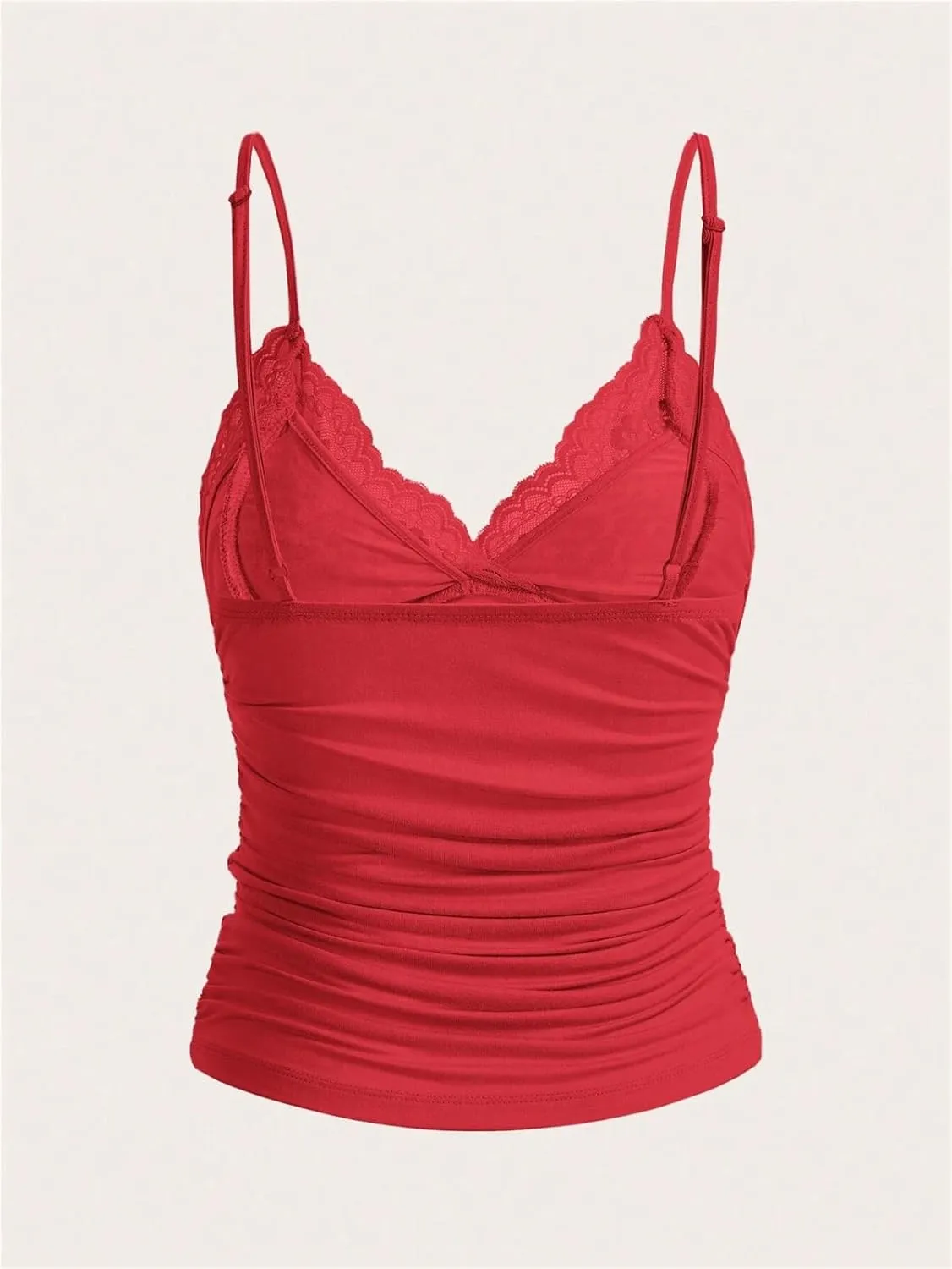 LOFAAC Women Sexy Y2K V Neck Lace Patchwork Cami Shirt Cute Slim Fit Sleeveless Spaghetti Strap Going Out Camisole Tank