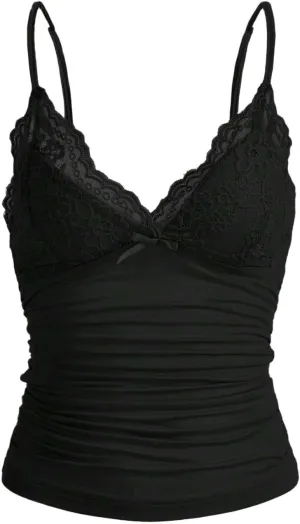 LOFAAC Women Sexy Y2K V Neck Lace Patchwork Cami Shirt Cute Slim Fit Sleeveless Spaghetti Strap Going Out Camisole Tank