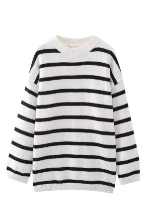 'Mae' Casual Round-Neck Striped Knitted Sweater