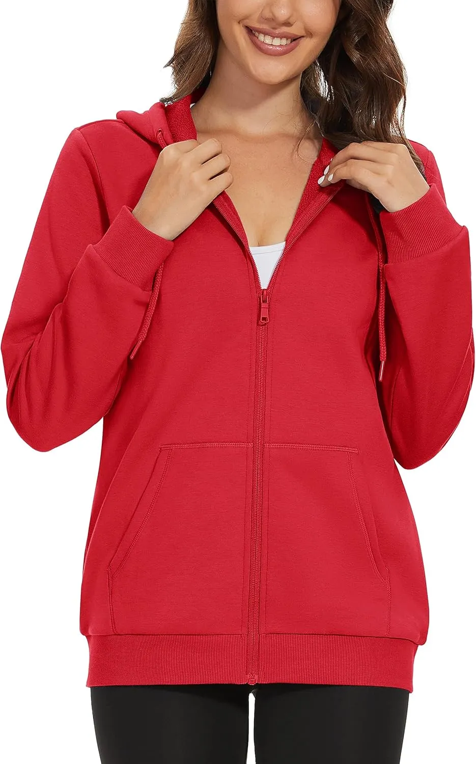 MAGCOMSEN Women's Fleece Lined Zip Up Hoodies Casual Hooded Jacket Workout Full Zip Sweatshirts Pocket Coats