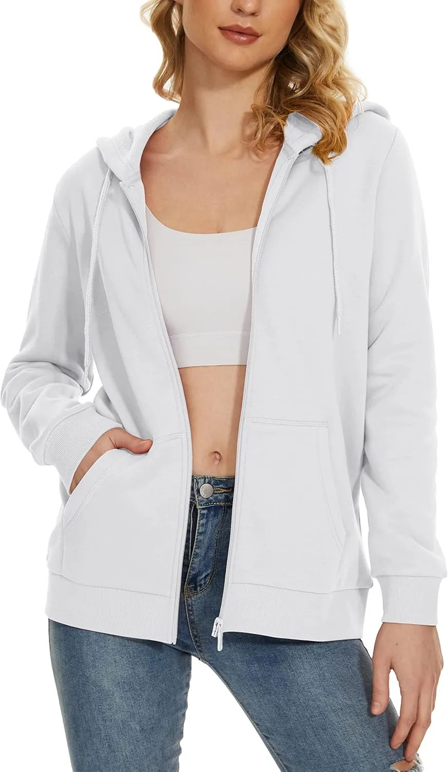 MAGCOMSEN Women's Fleece Lined Zip Up Hoodies Casual Hooded Jacket Workout Full Zip Sweatshirts Pocket Coats