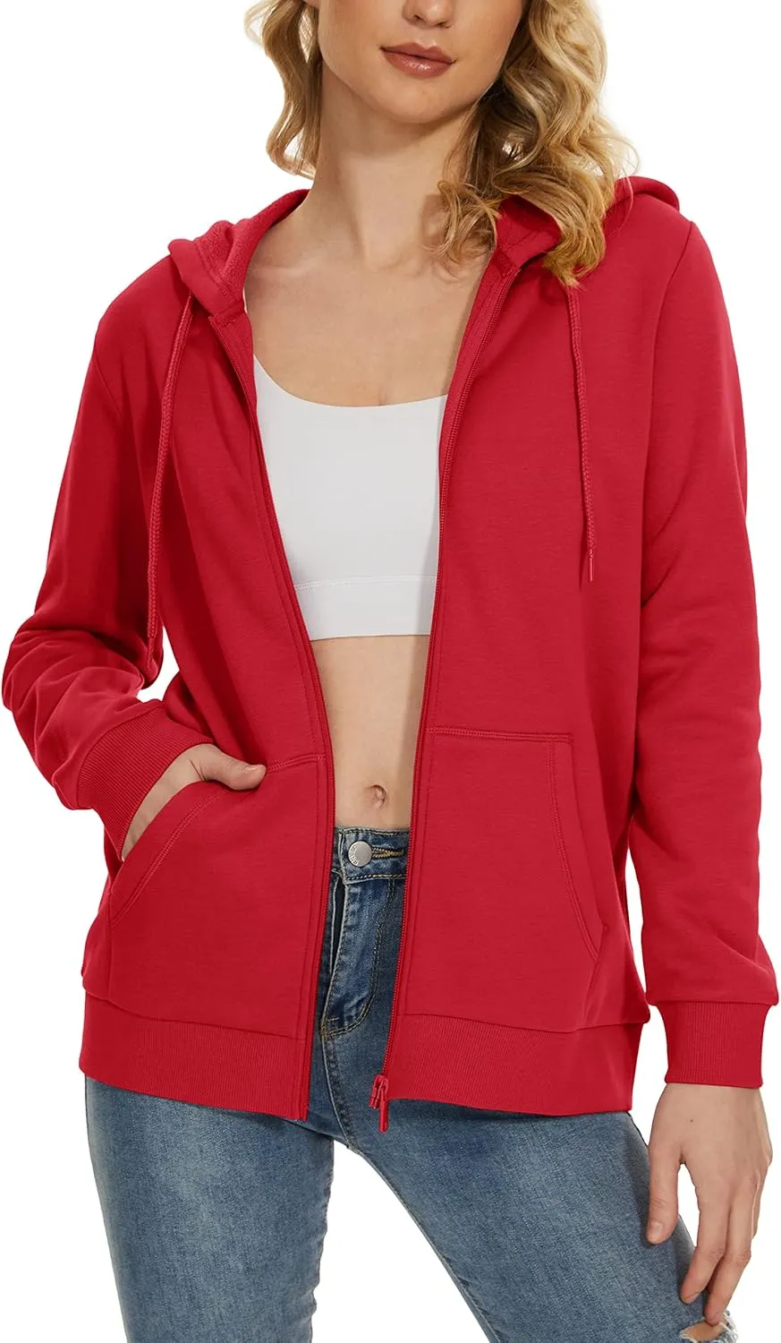 MAGCOMSEN Women's Fleece Lined Zip Up Hoodies Casual Hooded Jacket Workout Full Zip Sweatshirts Pocket Coats