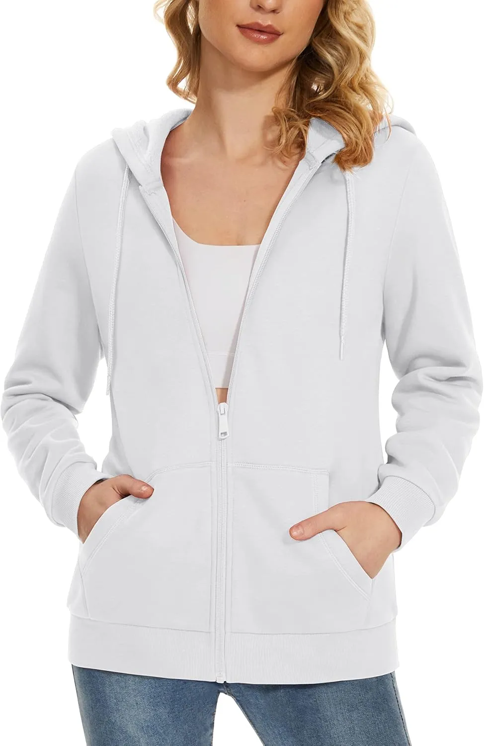 MAGCOMSEN Women's Fleece Lined Zip Up Hoodies Casual Hooded Jacket Workout Full Zip Sweatshirts Pocket Coats