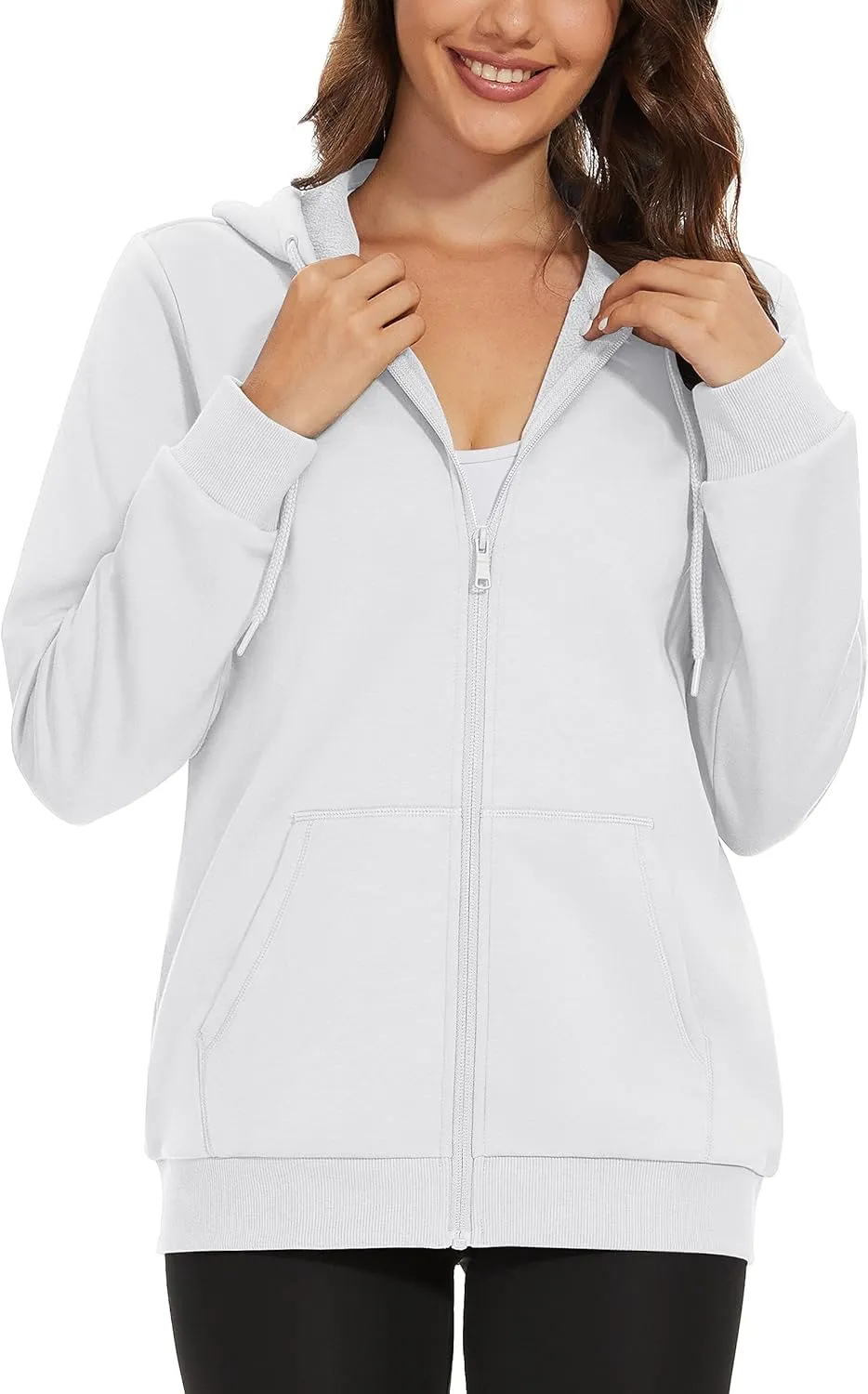 MAGCOMSEN Women's Fleece Lined Zip Up Hoodies Casual Hooded Jacket Workout Full Zip Sweatshirts Pocket Coats