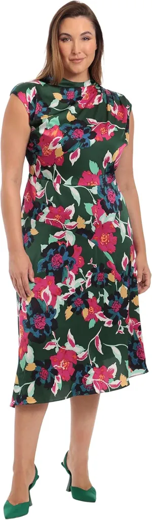 Maggy London Women's Plus Size Drape Neck Asymmetric Hem Light Charmeuse Dress