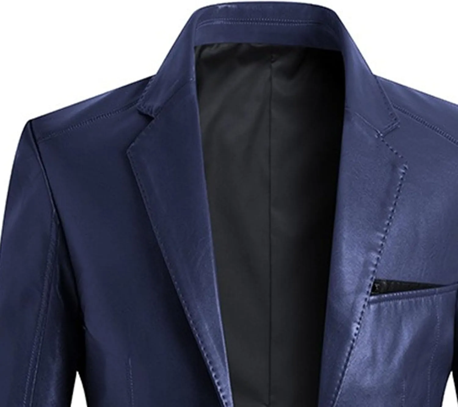 Maiyifu-GJ Leather Blazer for Men Classic Faux Leather Business Sport Coat Notched Collar One Button Slim Moto Suits Jacket