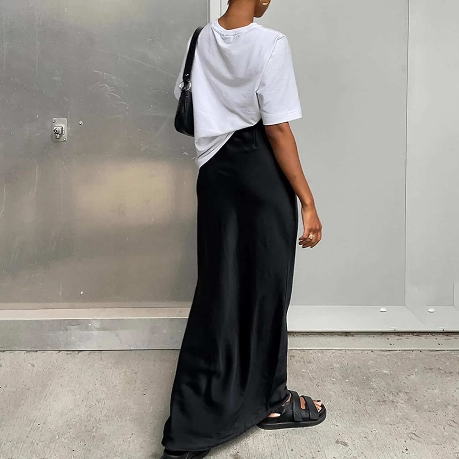 Maxi Skirts for Women Satin Bodycon Pencil Skirt Tummy Control High Waisted Long Skirts Trendy Casual Skirt for Party Club