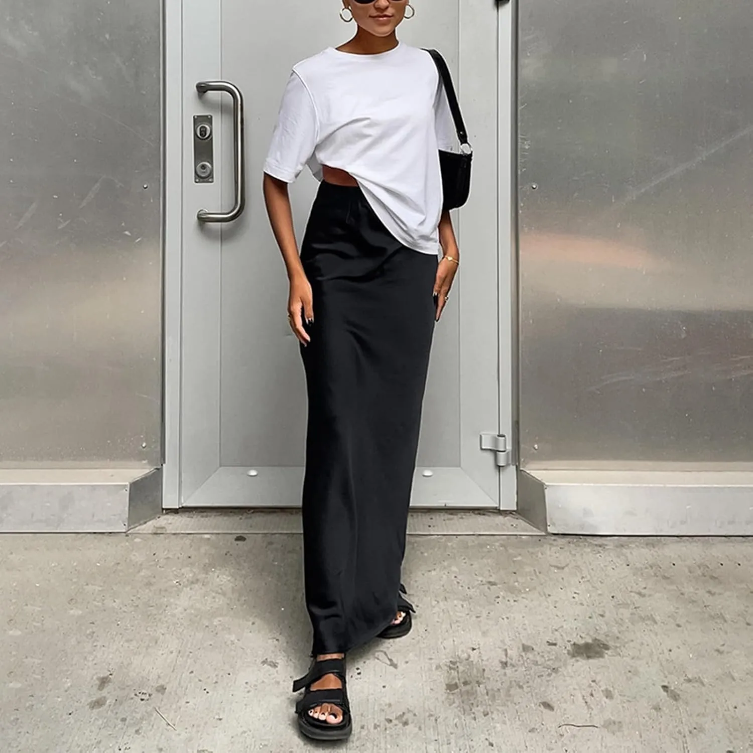 Maxi Skirts for Women Satin Bodycon Pencil Skirt Tummy Control High Waisted Long Skirts Trendy Casual Skirt for Party Club