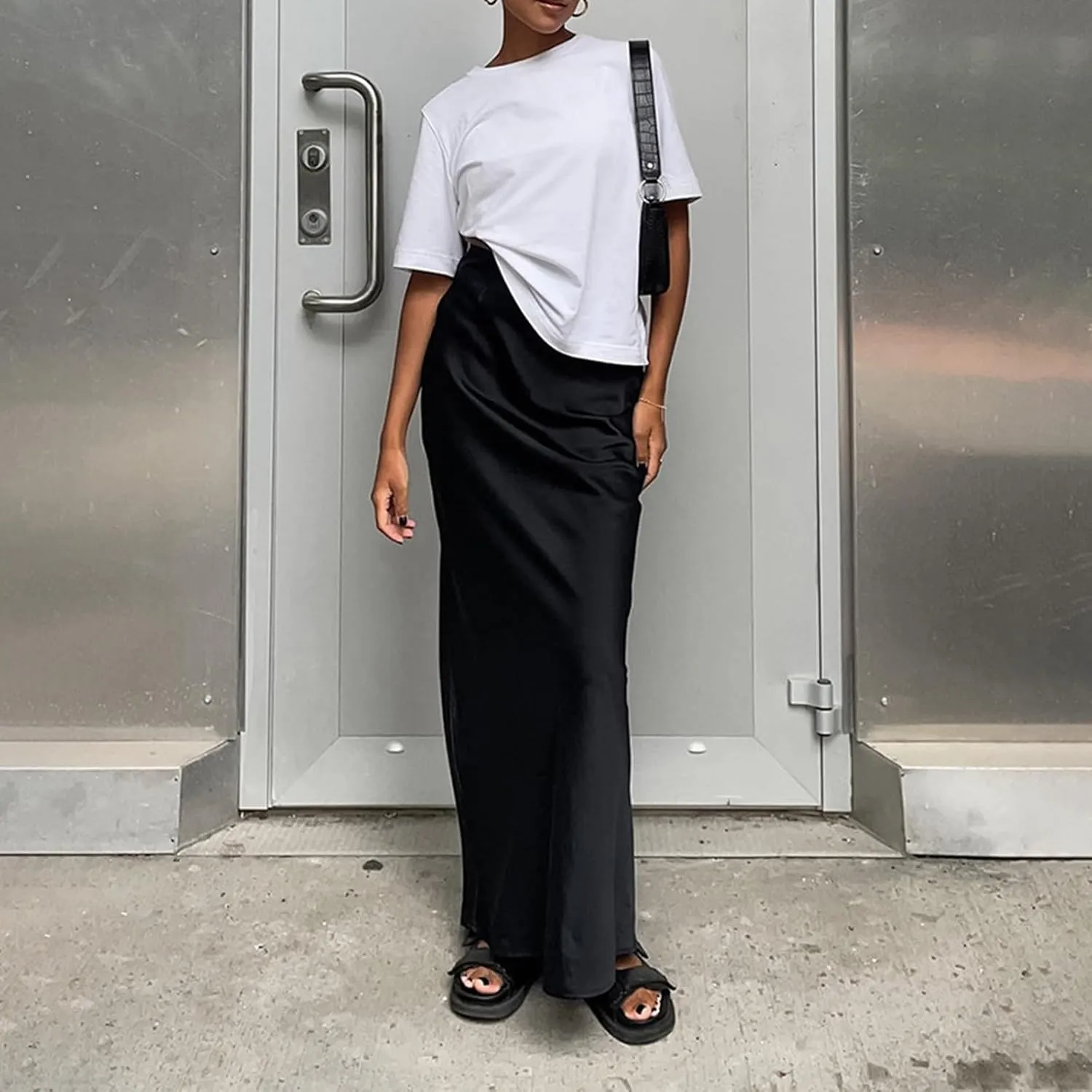 Maxi Skirts for Women Satin Bodycon Pencil Skirt Tummy Control High Waisted Long Skirts Trendy Casual Skirt for Party Club