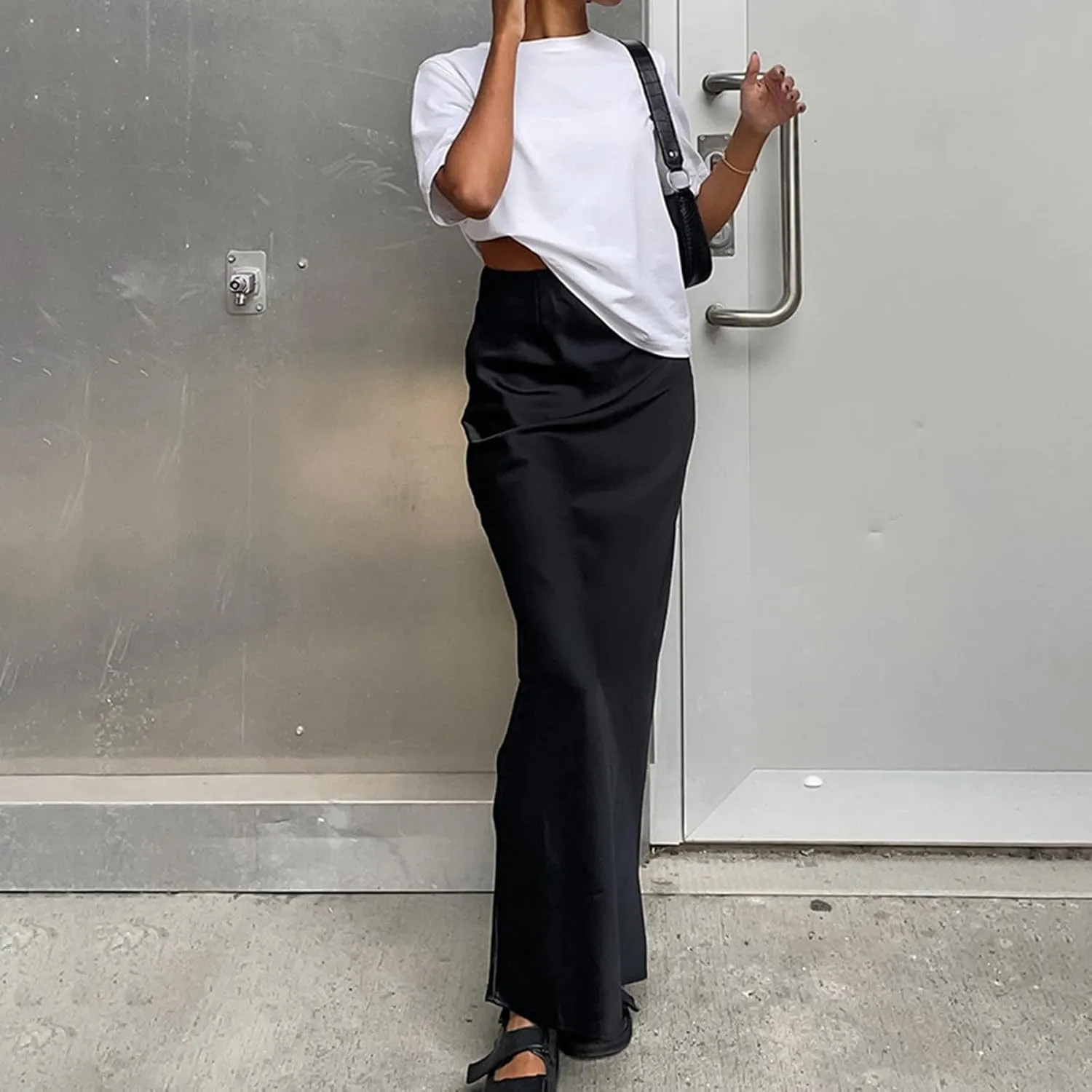 Maxi Skirts for Women Satin Bodycon Pencil Skirt Tummy Control High Waisted Long Skirts Trendy Casual Skirt for Party Club