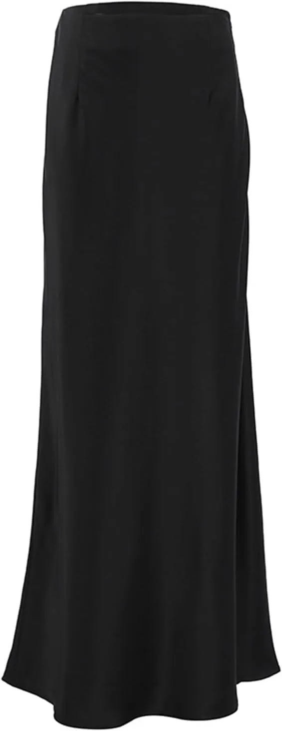 Maxi Skirts for Women Satin Bodycon Pencil Skirt Tummy Control High Waisted Long Skirts Trendy Casual Skirt for Party Club