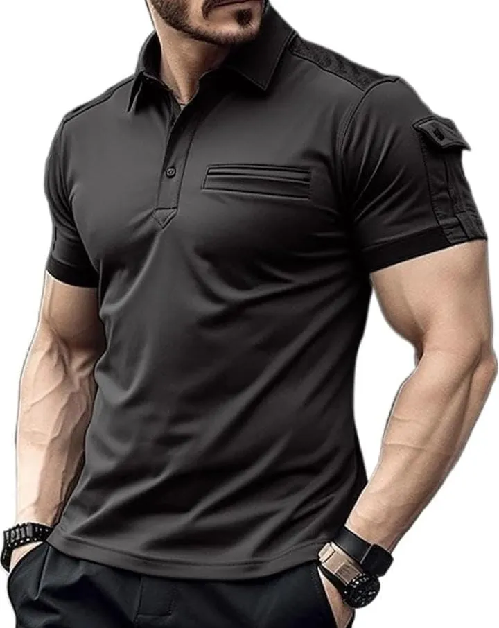 Men V Neck Stylish Short Sleeve Polo Shirt Button Sports T-Shirt with Pocket    B717430