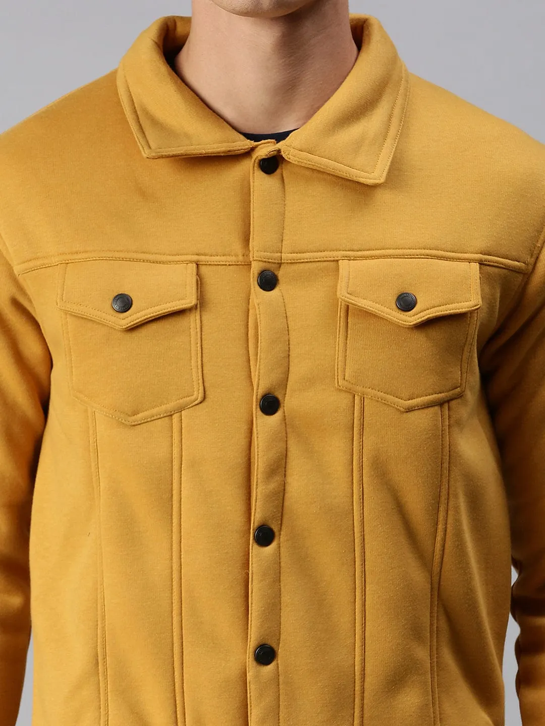 Men Yellow Front Open Sweatshirt