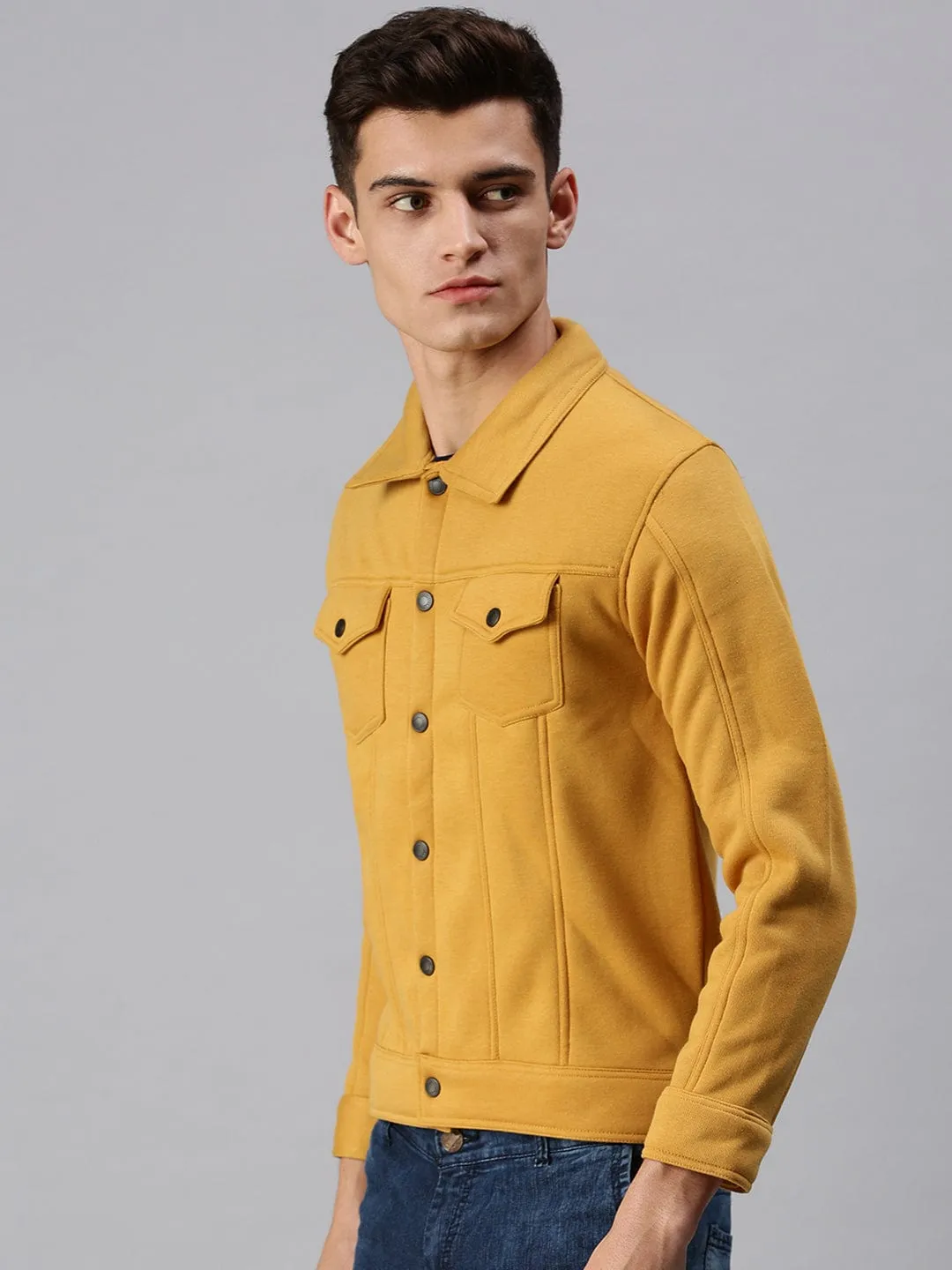 Men Yellow Front Open Sweatshirt