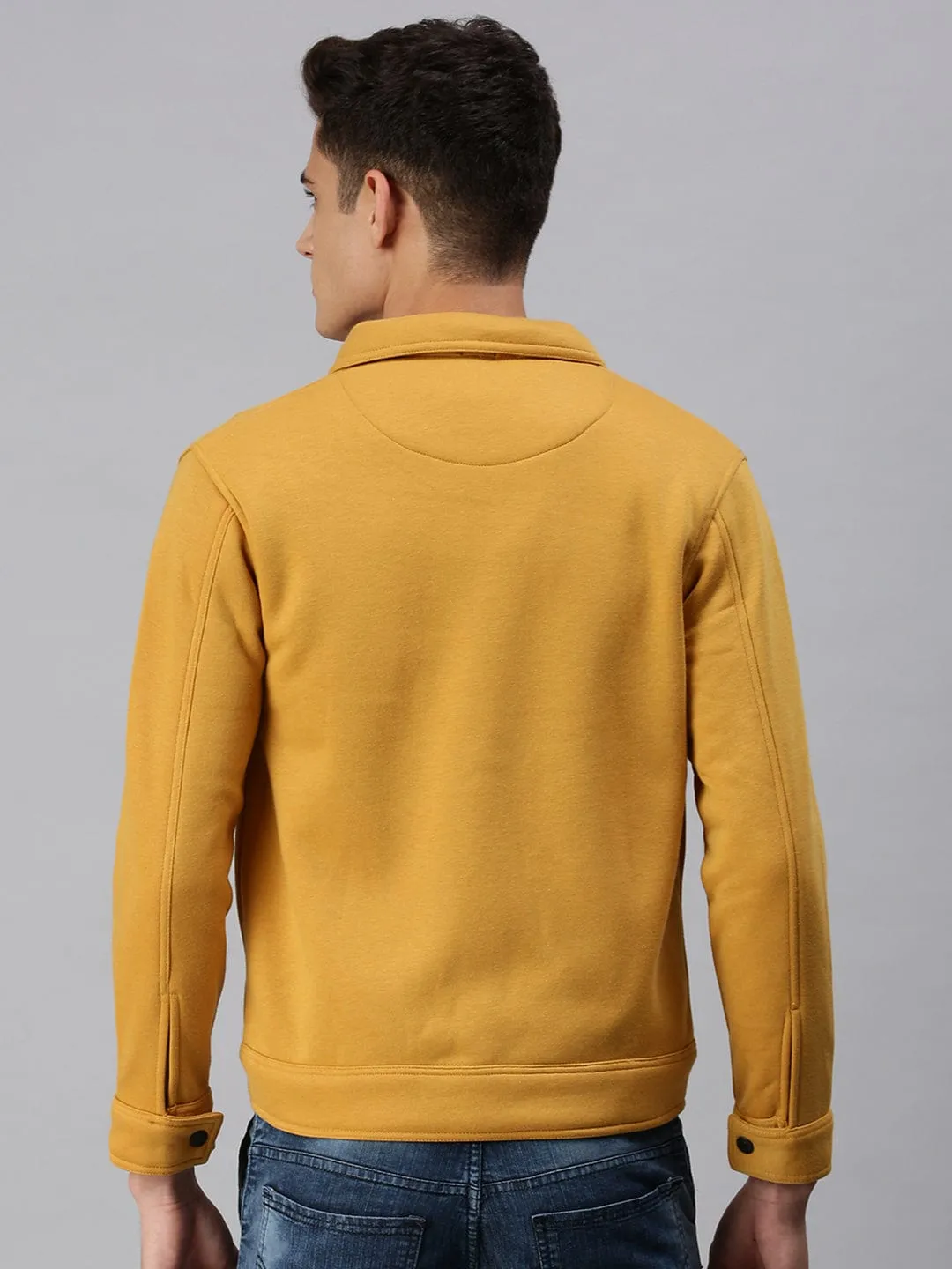 Men Yellow Front Open Sweatshirt