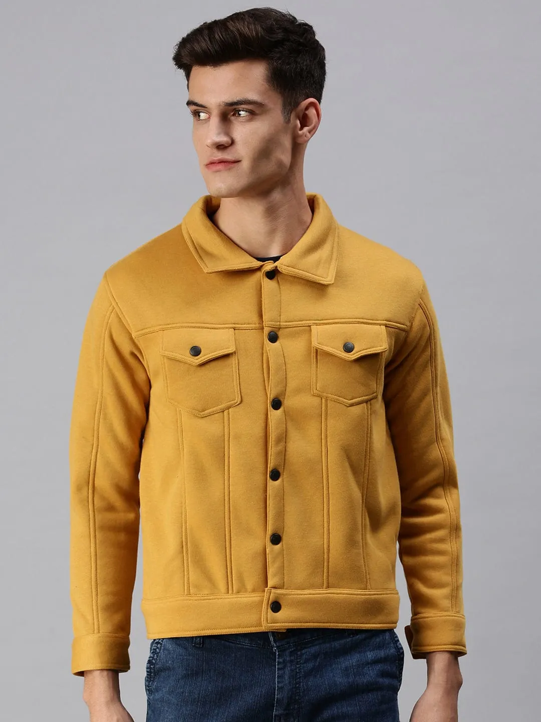 Men Yellow Front Open Sweatshirt