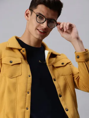 Men Yellow Front Open Sweatshirt