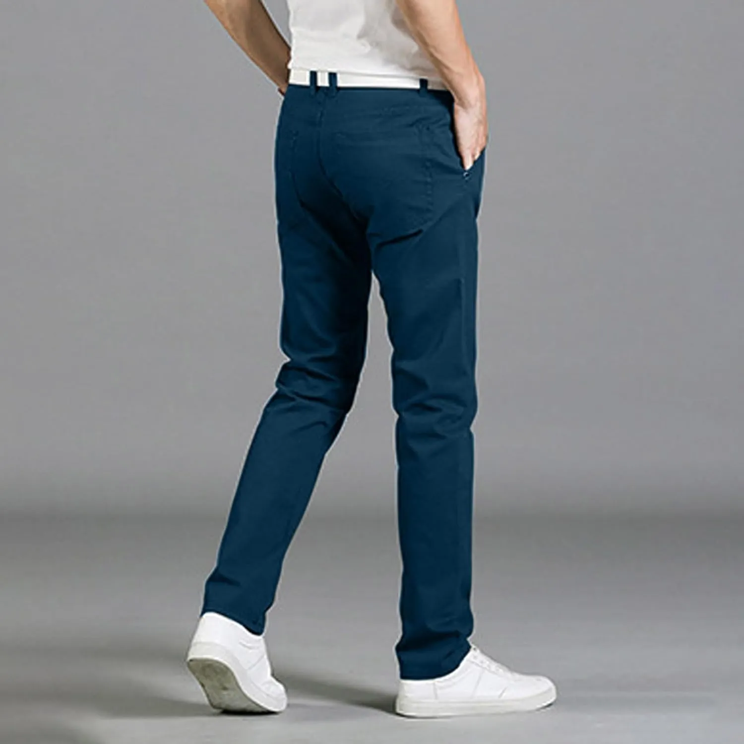 Men's Basic Skinny Pants Slim Fit Stretch Straight Leg Fashion Pants Classic Solid Color Cotton Trousers