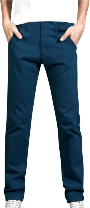 Men's Basic Skinny Pants Slim Fit Stretch Straight Leg Fashion Pants Classic Solid Color Cotton Trousers