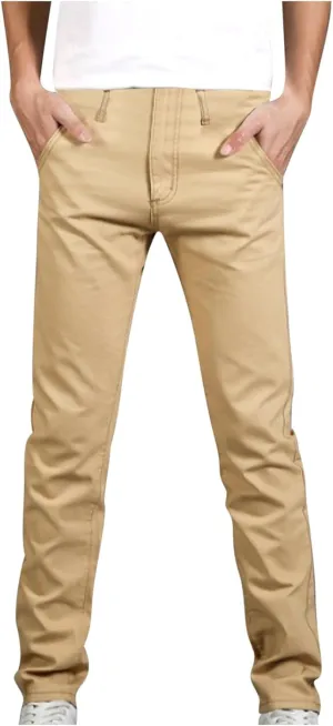 Men's Basic Skinny Pants Slim Fit Stretch Straight Leg Fashion Pants Classic Solid Color Cotton Trousers
