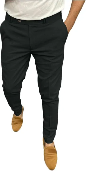 Mens Classic Stretch Flat Front Dress Pants Slim Fit Lightweigh Business Suit Trousers Daliy Streetwear with Pockets