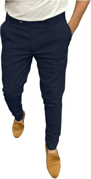 Mens Classic Stretch Flat Front Dress Pants Slim Fit Lightweigh Business Suit Trousers Daliy Streetwear with Pockets