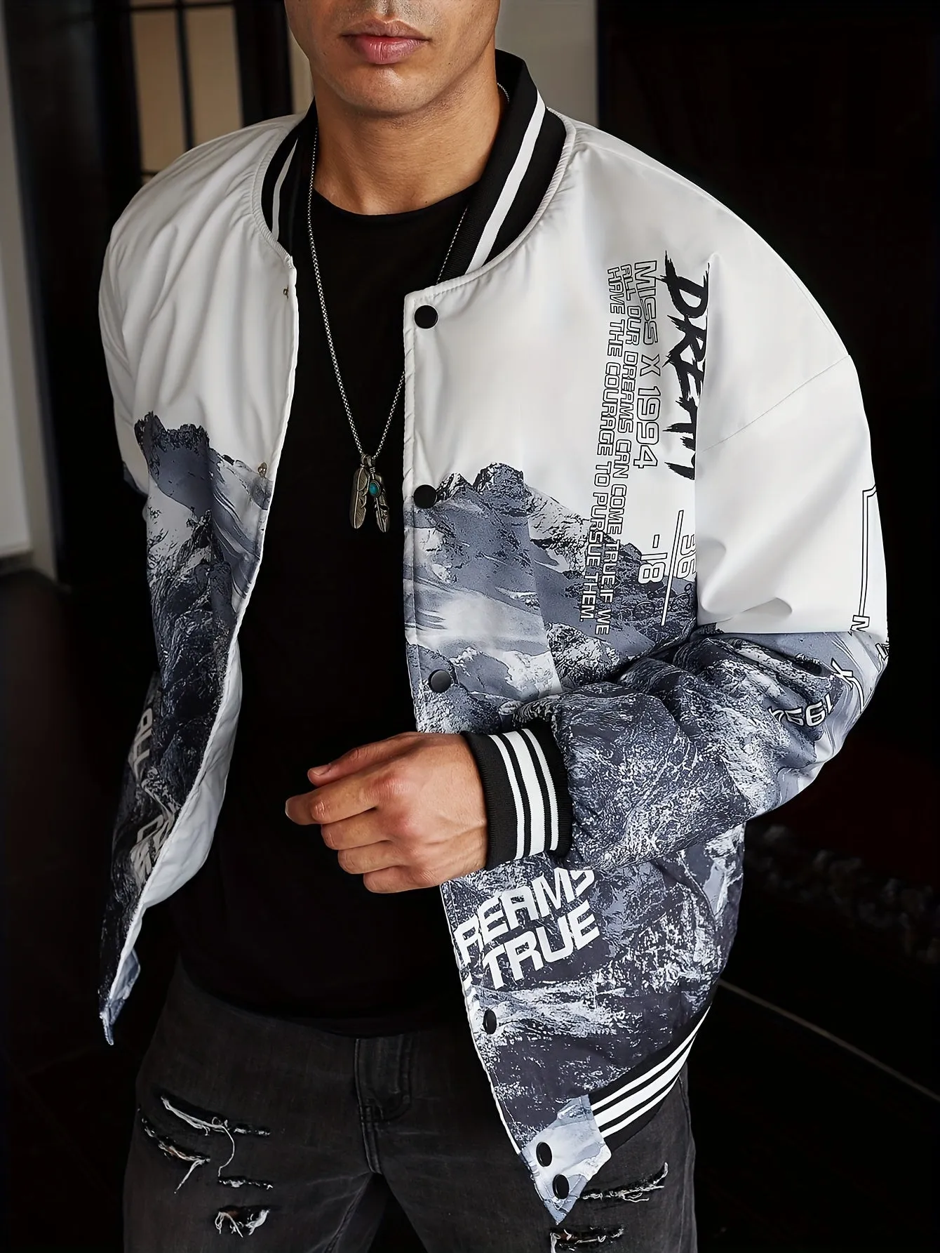 Men's White Casual Windproof Button Up Loose Warm Coat