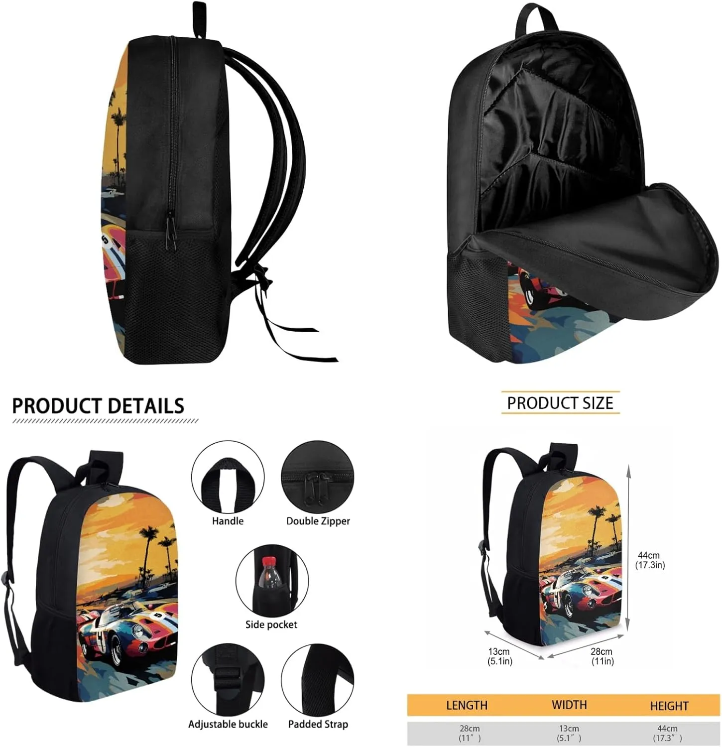Merkmak Boys Car Backpack 3 Pcs Set for 1St 2Nd Kids Cool Bookbag Lightweight School Bag for Elementary Children Book Bags with Lunch Box Sets for Child 17 Inch Daypack